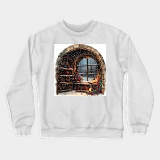 Fantasy winter starry night window Crewneck Sweatshirt